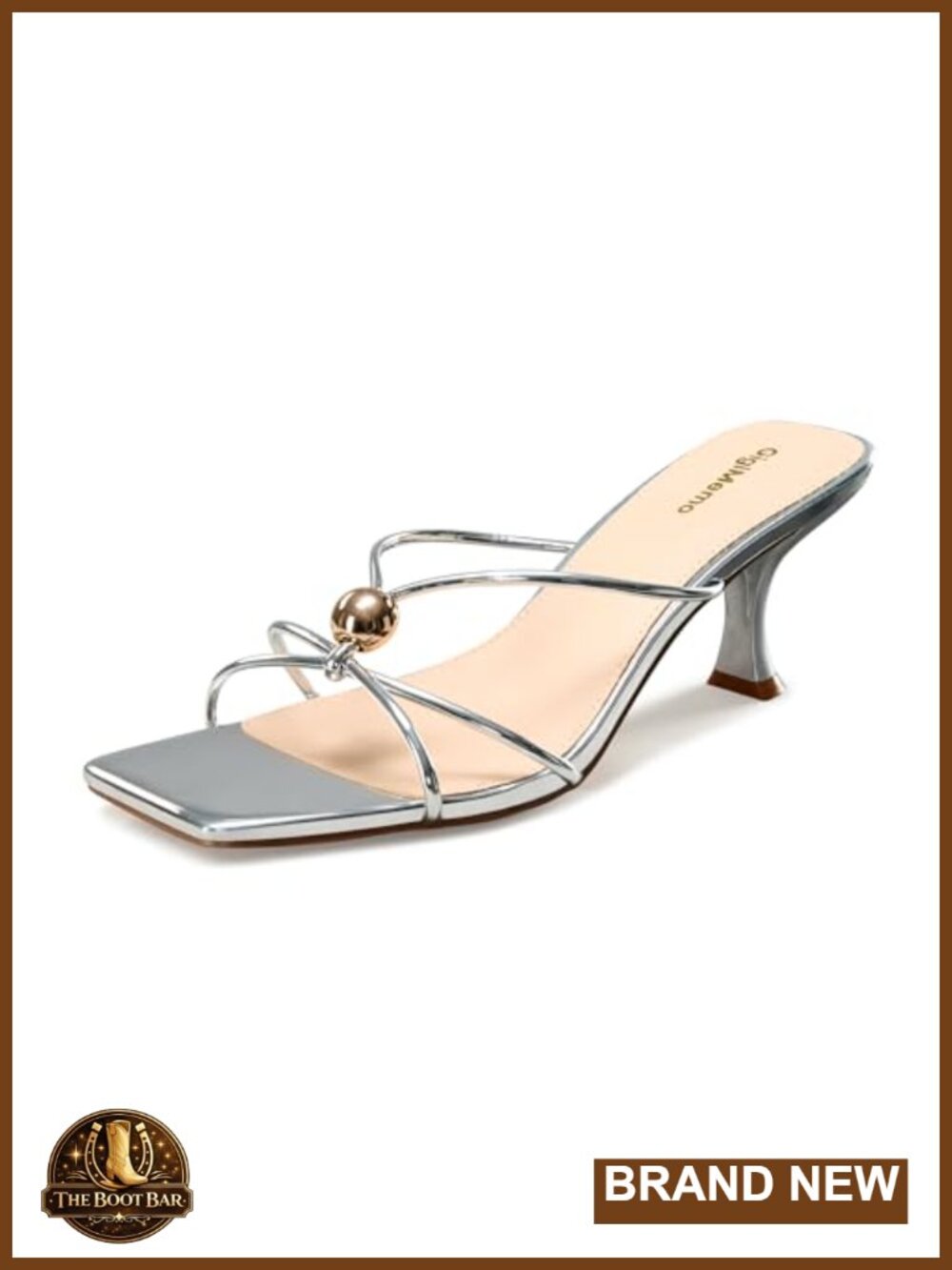 Kitten Heel Thong Sandals Square Open Toe Gold Ball Accent